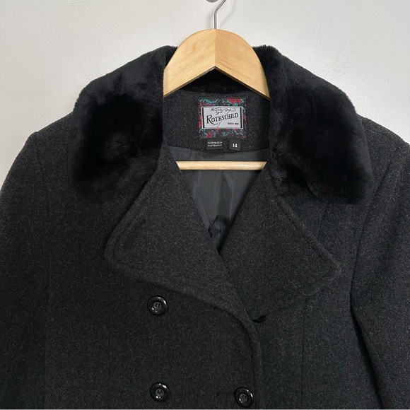 Rothschild Girls Charcoal Wool Fur Collar PeaCoat Size 14 - Picture 2 of 10